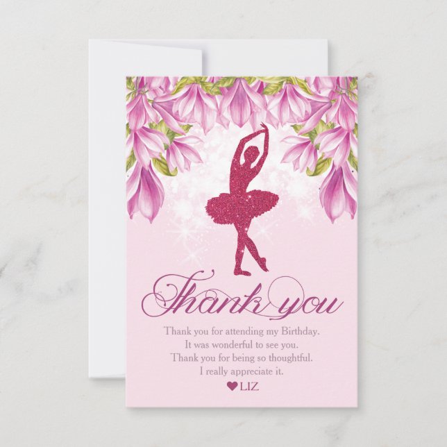 Ballerina Rosa Glitter Birthday Tack Kort (Framsida)