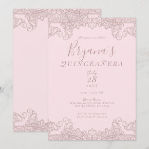 Ballerina Rosa Glitter Läpp Quinceañera Inbjudningar
