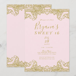 Ballerina Rosa & Guld Glitter Loftsmöbel Sweet 16 Inbjudningar