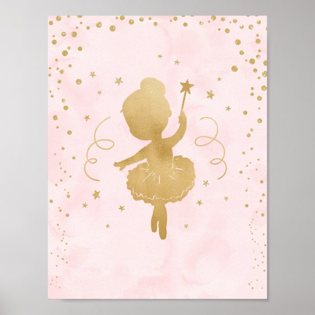 Ballerina Rosa och Guld Stars Art Decor Poster (Framsidan)