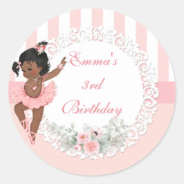 Ballerina Rosa Tutu Ränder Blommor Runt Klistermärke