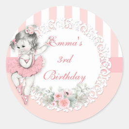 Ballerina Rosa Tutu Ränder Blommor Runt Klistermärke
