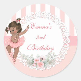 Ballerina Rosa Tutu Ränder Blommor Runt Klistermärke