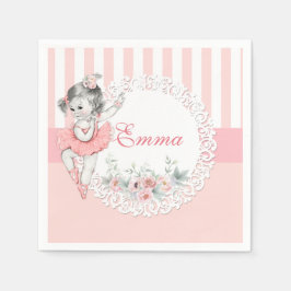 Ballerina Rosa Tutu Ränder Blommor Spets Pappersservett