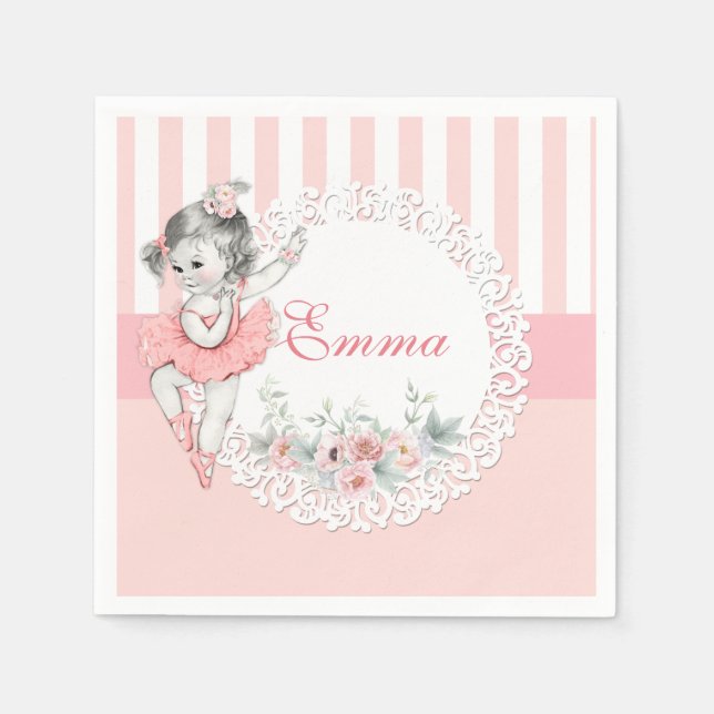 Ballerina Rosa Tutu Ränder Blommor Spets Pappersservett (Framsidan)