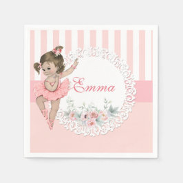 Ballerina Rosa Tutu Ränder Blommor Spets Pappersservett