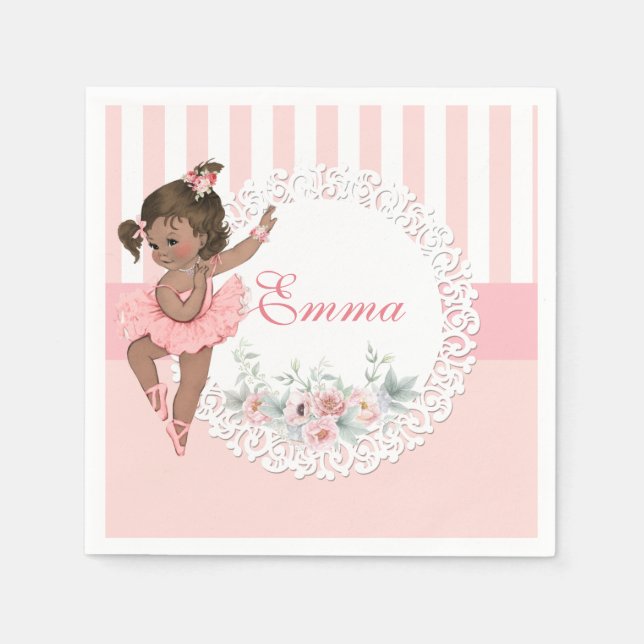 Ballerina Rosa Tutu Ränder Blommor Spets Pappersservett (Framsidan)