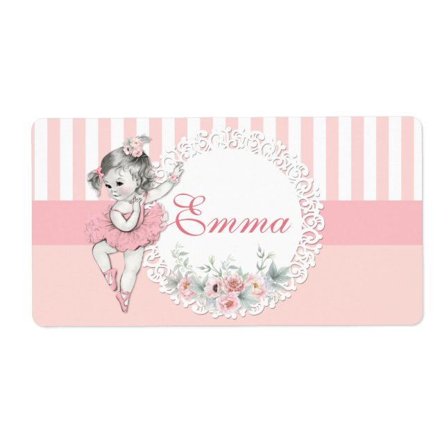 Ballerina Rosa Tutu Ränder Blommor Vattenflaska Fraktsedel (Framsidan)