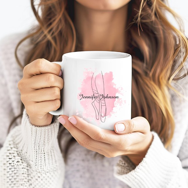 Ballerina Shoes Rosa Watercolor med Namn Kaffemugg (Skapare uppladdad)