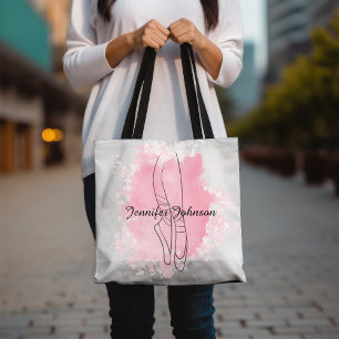 Ballerina Shoes Rosa Watercolor med Namn Tygkasse