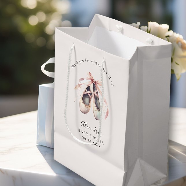 Ballerina Shower Rosa Bow Guld Flicka (ballerina gift bag ballet shoes pointe dance pink faux gold glitter elegant watercolor)