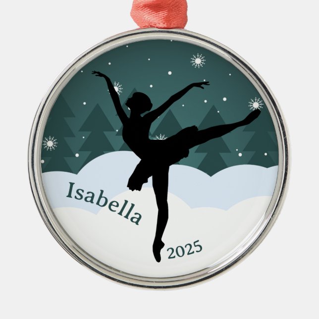 Ballerina Silhouette Arabesque Geometric Winter Julgransprydnad Metall (Framsidan)