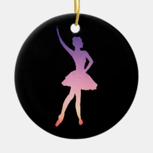 Ballerina silhouette i lila, rosa ombre färg julgransprydnad keramik