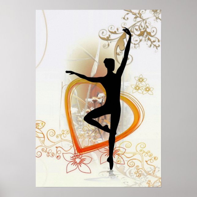 Ballerina silhouette med abstrakt blommigt poster (Framsidan)