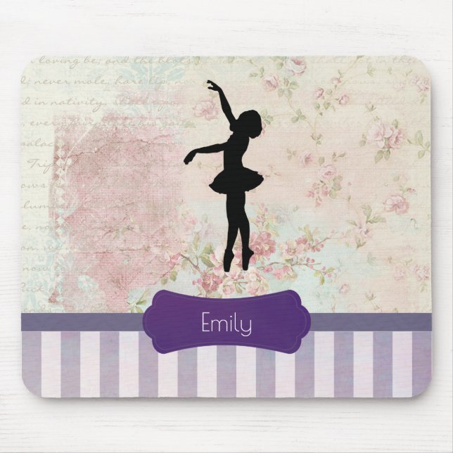 Ballerina Silhouette på Elegant Vintage Mönster Musmatta (Framsidan)