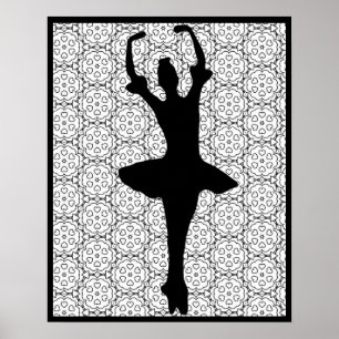 Ballerina Silhouette på Heart Mandala-bakgrunden Poster