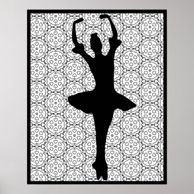 Ballerina Silhouette på Heart Mandala-bakgrunden Poster (Framsidan)