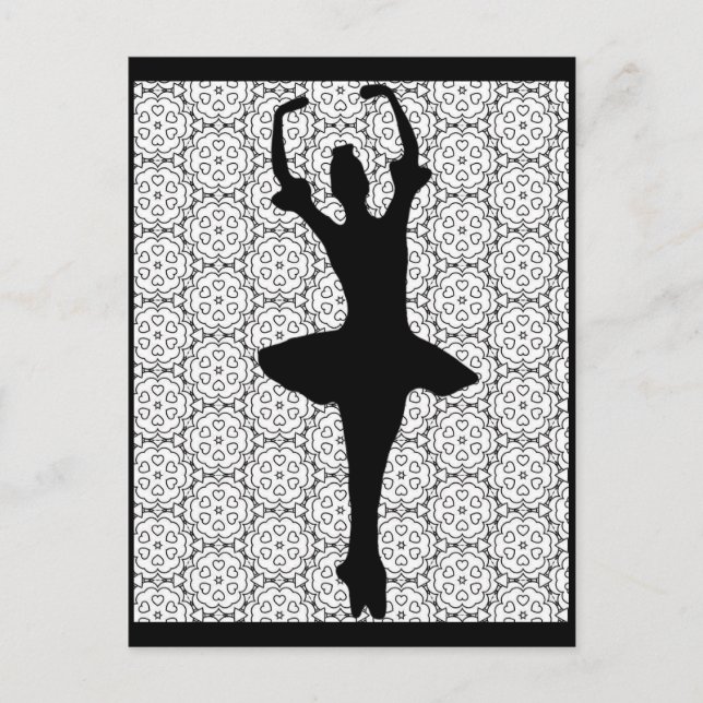 Ballerina Silhouette på Heart Mandala-bakgrunden Vykort (Framsida)