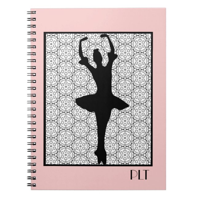 Ballerina Silhouette på Heart Mandala Mönster Anteckningsbok (Framsidan)