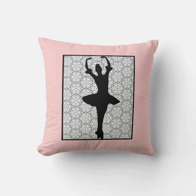 Ballerina Silhouette på Heart Mandala Mönster Kudde (Framsida)