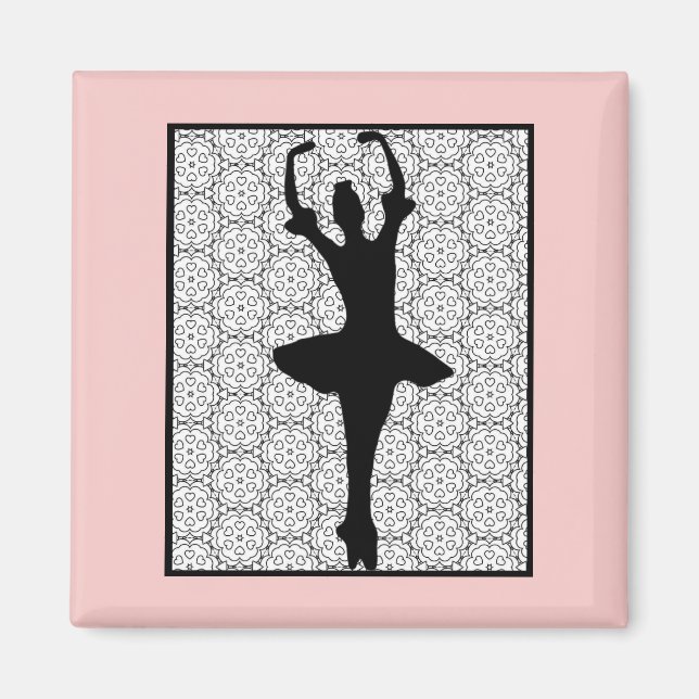 Ballerina Silhouette på Heart Mandala Mönster Magnet (Framsidan)