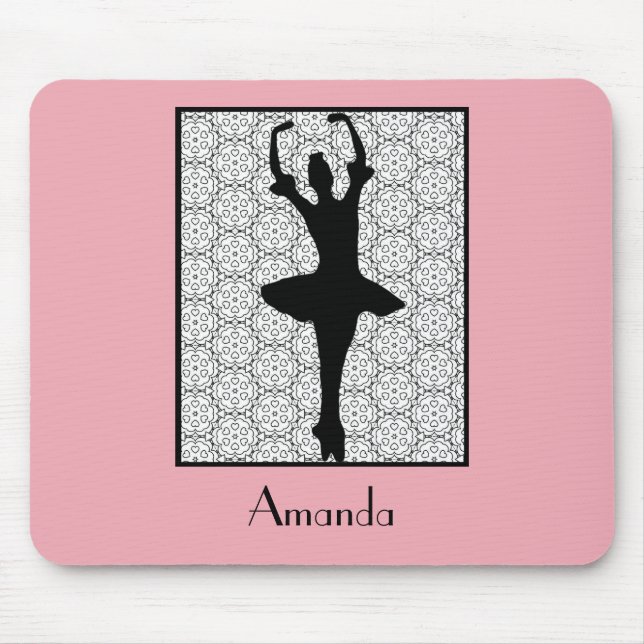 Ballerina Silhouette på Heart Mandala Mönster Musmatta (Framsidan)
