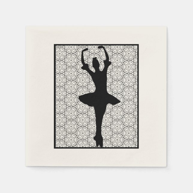 Ballerina Silhouette på Heart Mandala Mönster Pappersservett (Framsidan)