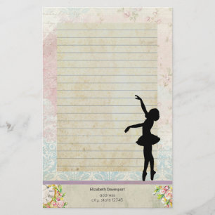 Ballerina Silhouette på Vintage Mönster Lined Brevpapper