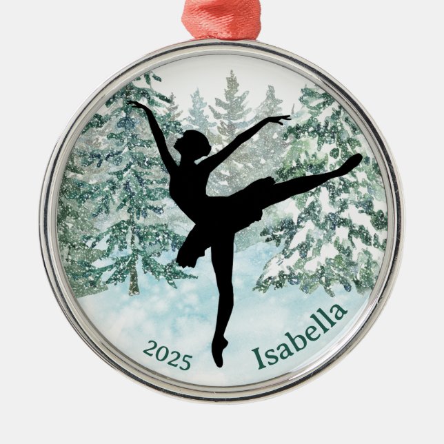 Ballerina Silhouette Winter Scene Julgransprydnad Metall (Framsidan)