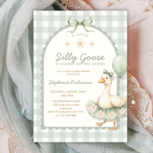 Ballerina Silly Goose Sage Gingham Barnrumsfirande Inbjudningar (Skapare uppladdad)