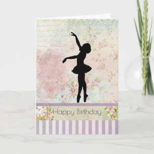 Ballerina Siluett på Vintage Mönster Födelsedag Kort
