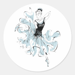 Ballerina Sketch i Blue Runt Klistermärke