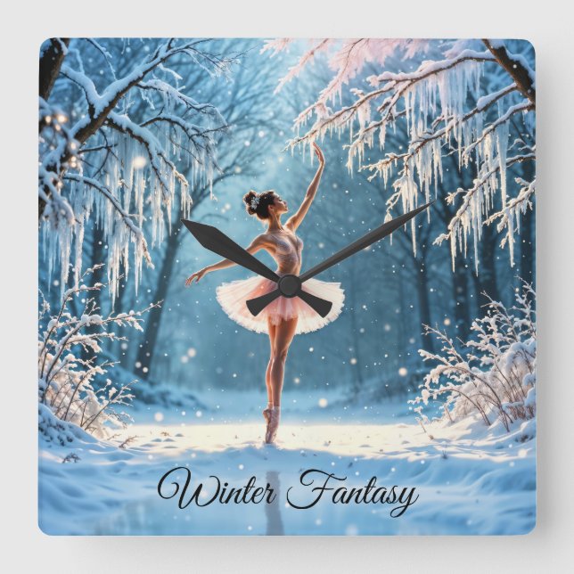 Ballerina snö dans vinterskönhetskonst fyrkantig klocka (Framsida)