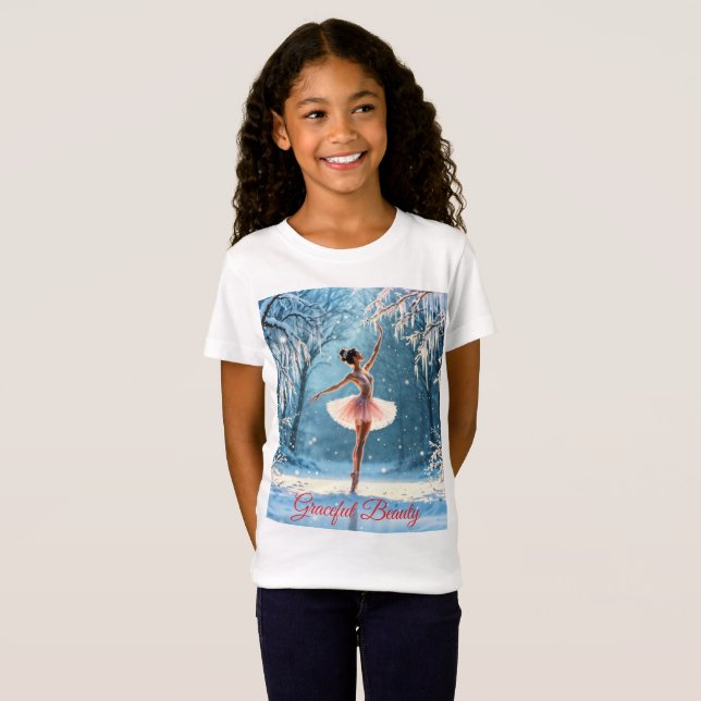 Ballerina snö dans vinterskönhetskonst t shirt (Hel framsida)