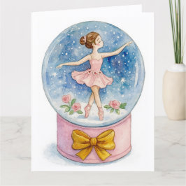Ballerina Snow Globe Christmas Holiday Card Kort