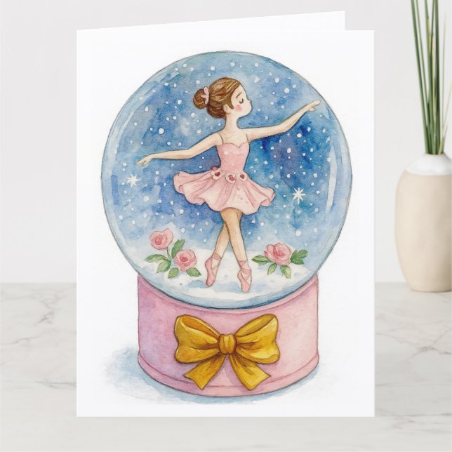Ballerina Snow Globe Christmas Holiday Card Kort (Framsida)