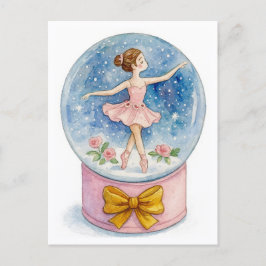 Ballerina Snow Globe Christmas Postcard Helg Vykort