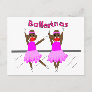 Ballerina Sock monkey—Adsible Design Vykort