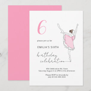 Ballerina Söt Rosa Valfri ålder Barns födelsedag D Inbjudningar