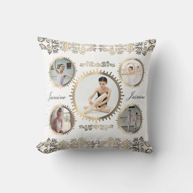 Ballerina Söt Snyggt Guld Sepia Photo Collage Kudde (Framsida)