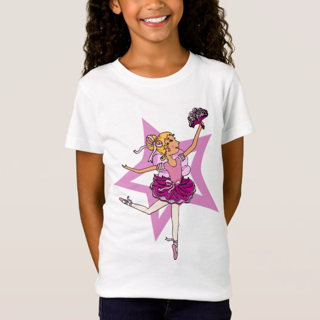 Ballerina star vid rosa med blonde hårringspets t shirt (Framsida)