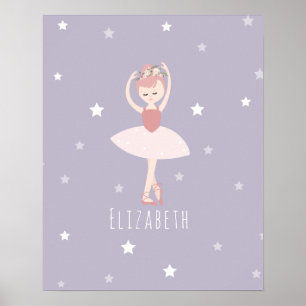 Ballerina Stars Flicka Lila Nursery Poster