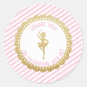 Ballerina Tack Round Stickers-Rosa Guld Runt Klistermärke