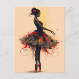 Ballerina Tanzt in Farbexplosion Vykort