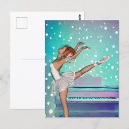 Ballerina & Teal Piano Background Vykort