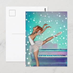 Ballerina & Teal Piano Background Vykort