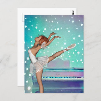 Ballerina & Teal Piano Background Vykort