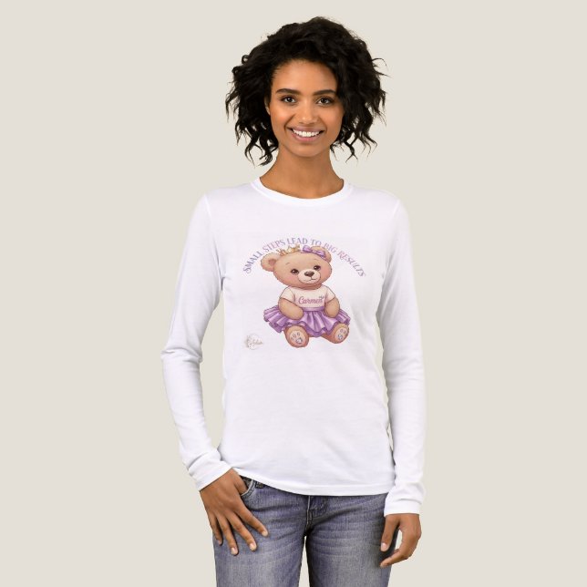 Ballerina Teddy Bear Vit Långärmad T-Shirt (Hel framsida)