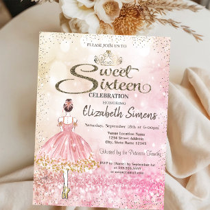 Ballerina, Tiara Princess Bokeh Sweet 16  Inbjudningar