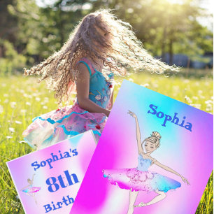 Ballerina Tie Dye Lila Blue Age Birthday Inbjudningar